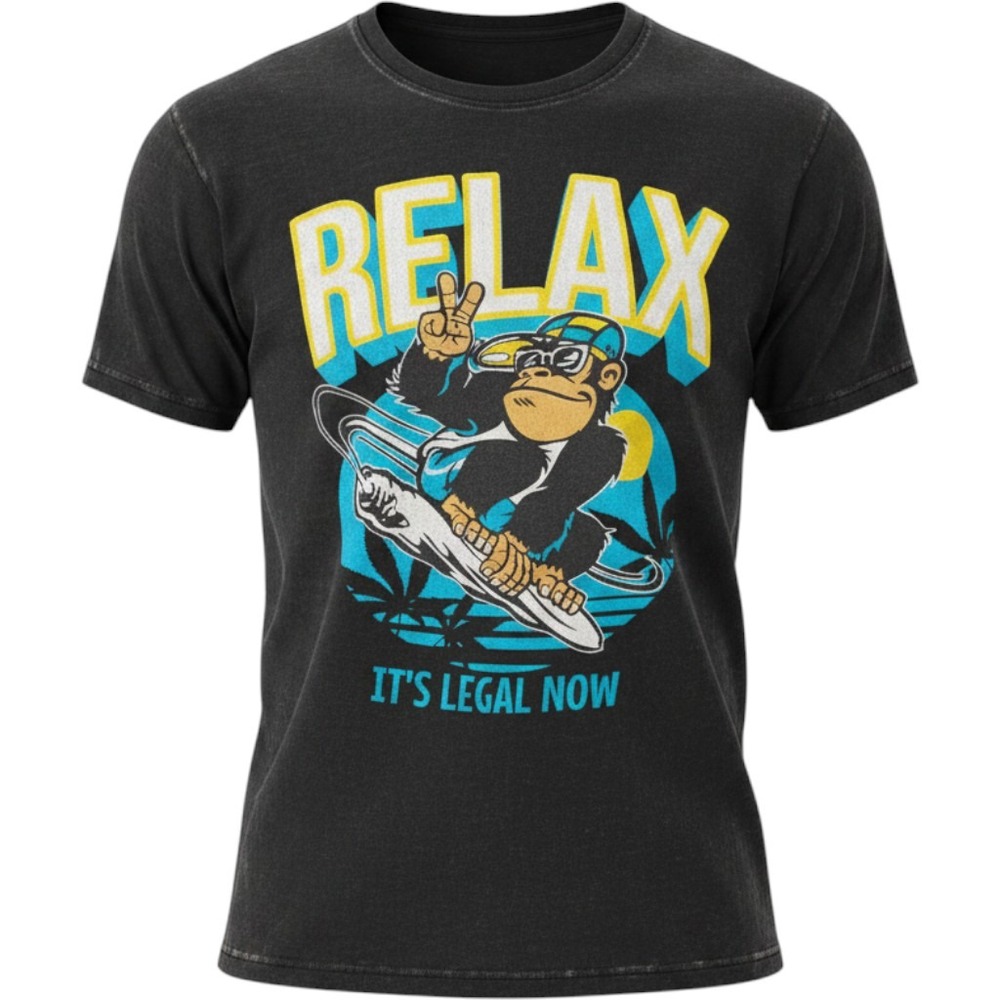 Funny Streetwear Stoner Graphic‎ Tee Relax It's Legal Now Monkey Black Shirt M